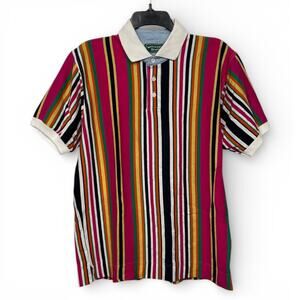 Vintage 90s Water Mill Sport Striped Polo Shirt Multi-Color Vertical Stripes S